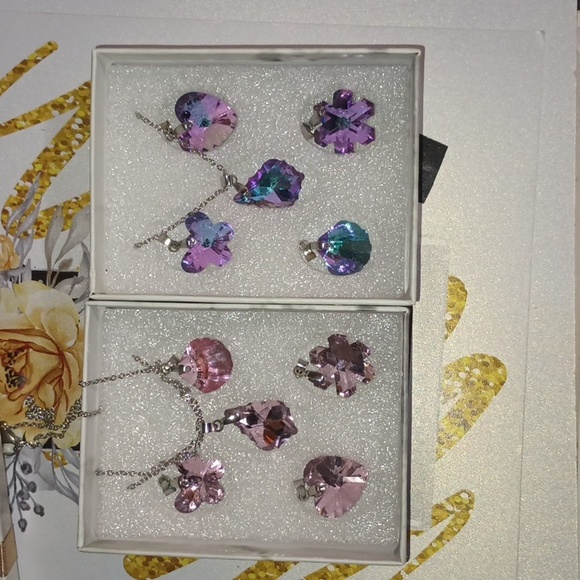 Austrian Crystals five Shaped Pendants Star Shell Necklace Set Silver - Picture 9 of 13